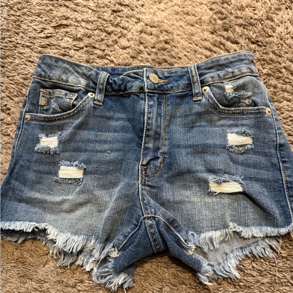 Just USA Blue Distressed Jean Shorts with Frayed Hem